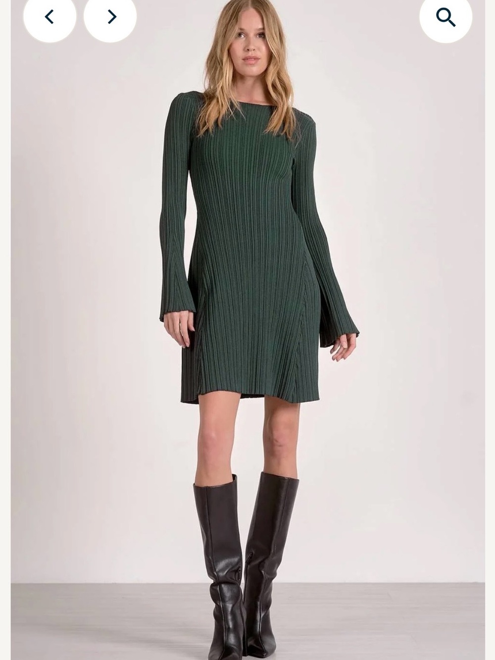 Elan Forest Green Ribbed Long-Sleeve Swing Dress